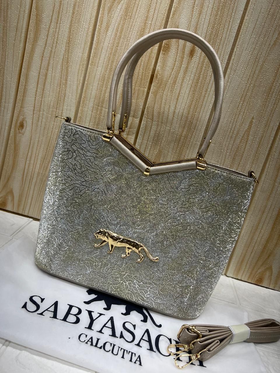 Sabyasachi Metallic Tiger Emblem Handbag – Premium Edition
