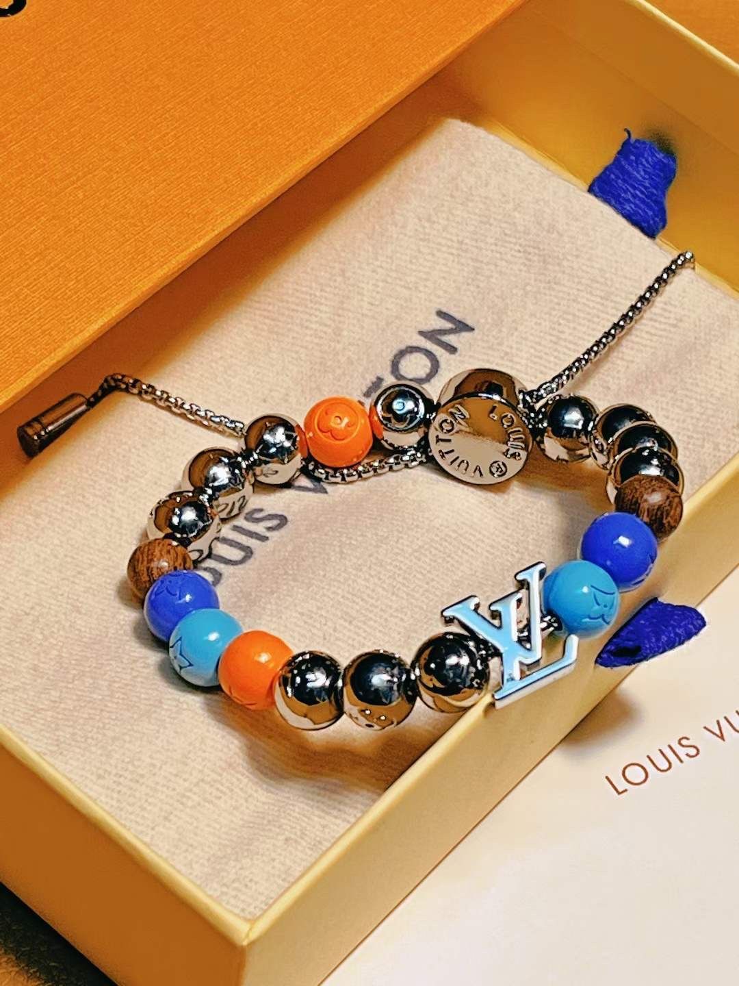 LV Monogram Beaded Bracelet – Luxury Style for Men