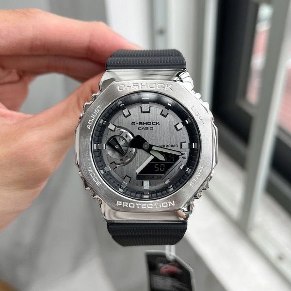 Casio G-Shock GM-2100-1ADR Silver Analog-Digital Dial Black Resin Strap Men's Watch