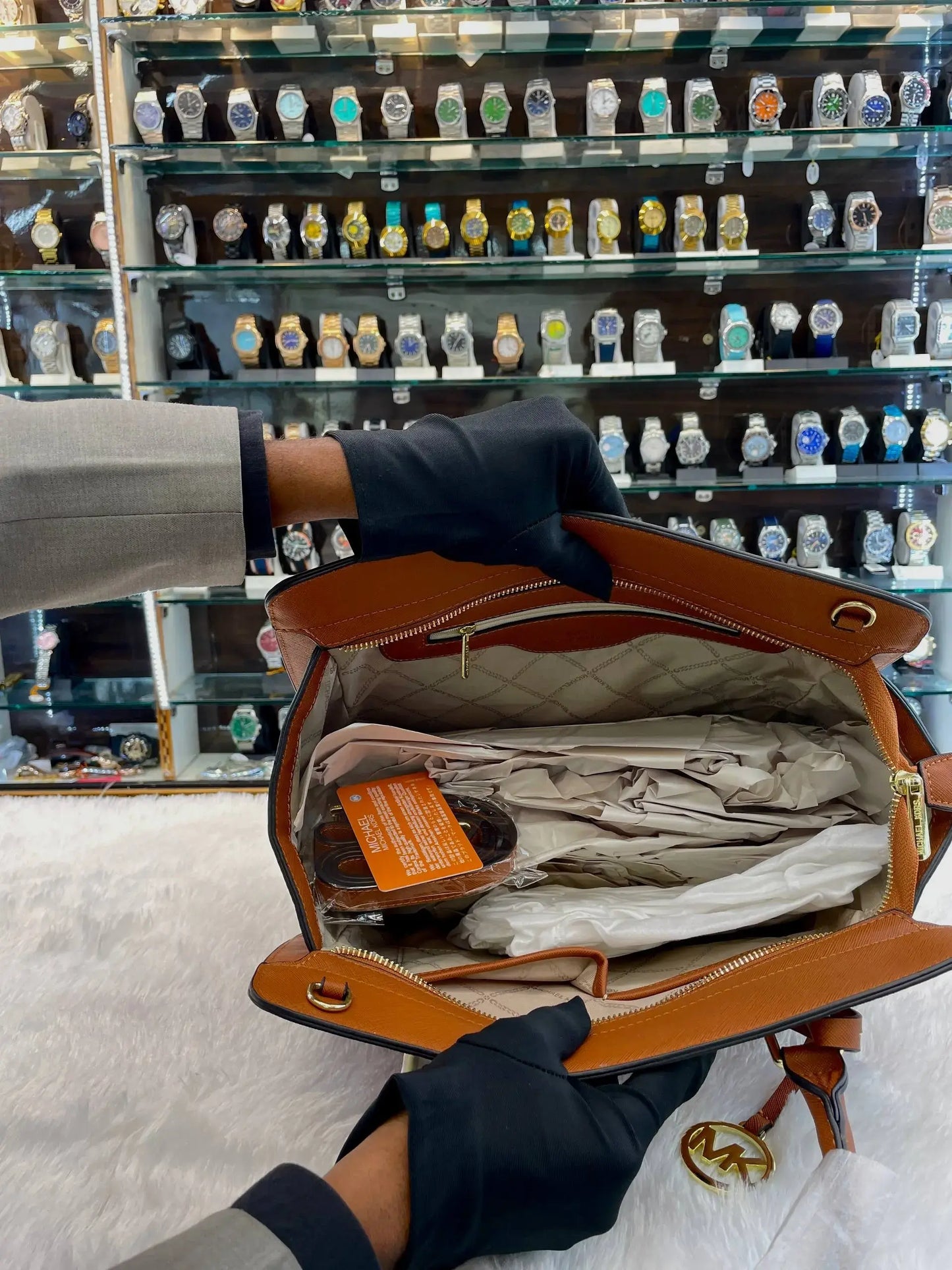 Michael Kors mk handbag for girls tan color