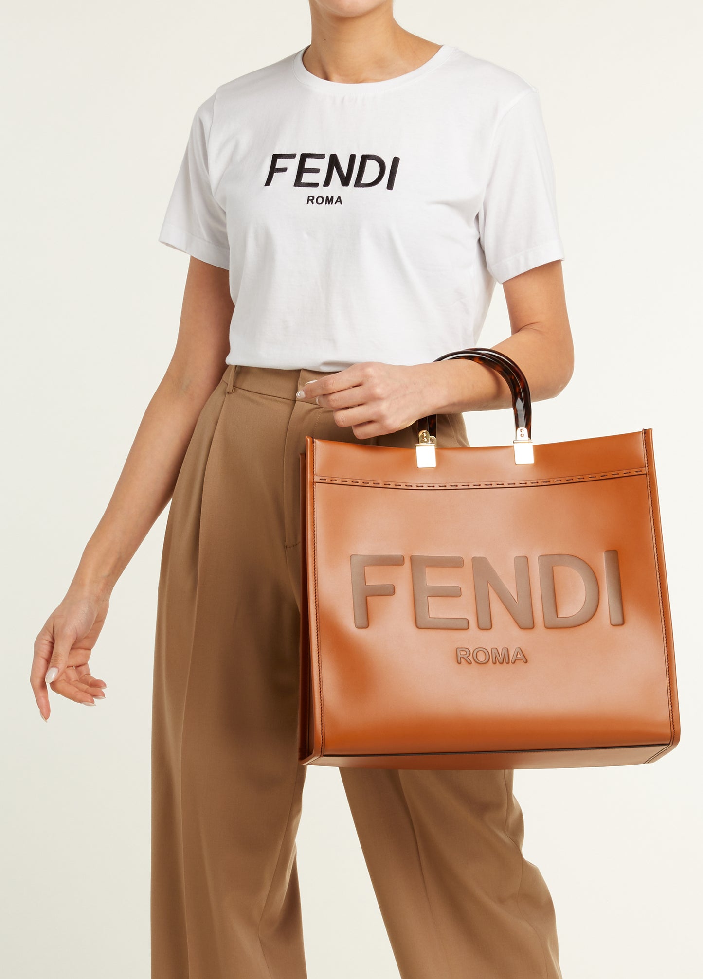 Fendi Sunshine Roma Lettering Logo Large Shopper Bag
