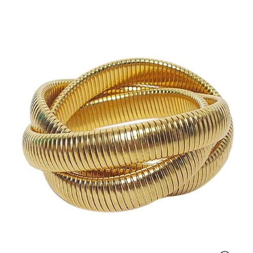 Fuschianet Flexible Golden Spiral Triple Layer Hoop Bangle Bracelet for Girls and Women