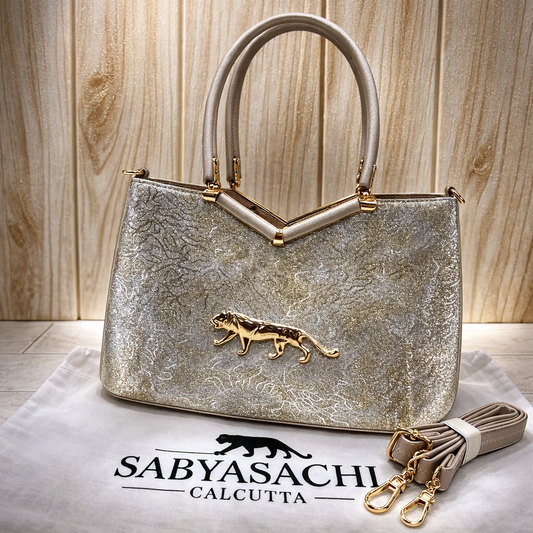 Sabyasachi Metallic Tiger Emblem Handbag – Premium Edition