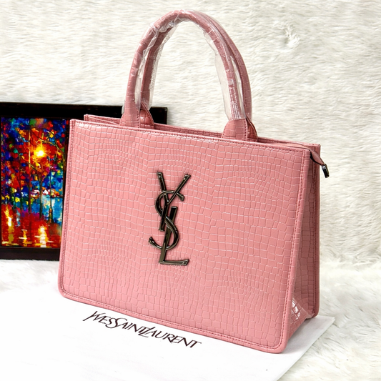 YSL Croco Embossed Leather Tote Handbag