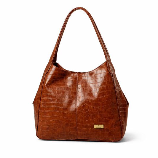 Catchy Croco Soft Leather Hobo Handbag – 3 Compartment Style