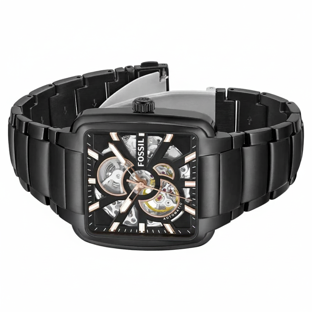 Fossil Men's Inscription Rectangle Shape Analog Wrist Watch, 42mm, Black