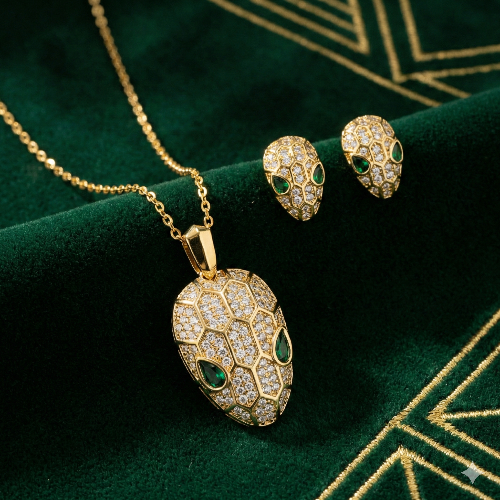 BVLGARI Serpent Full Studded Necklace & Earring Set
