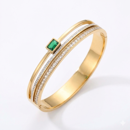 Emerald Accent Dual-Line Crystal Bracelet