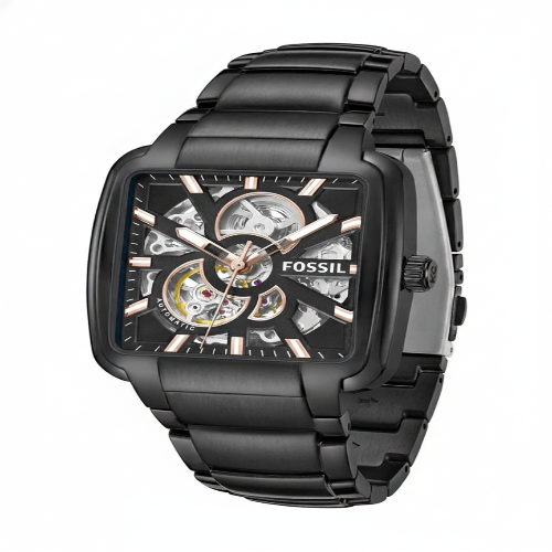 Fossil Men's Inscription Rectangle Shape Analog Wrist Watch, 42mm, Black