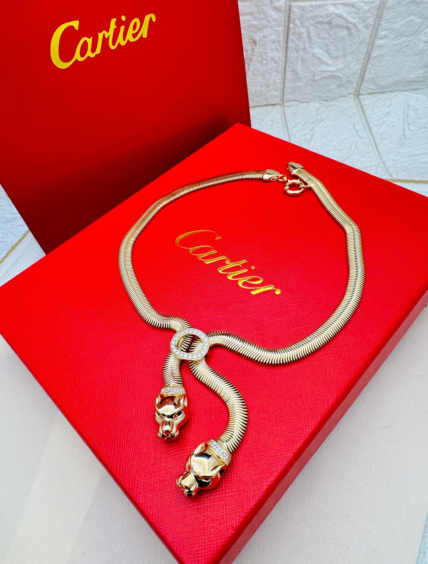 Cartier Double Panther Face Necklace
