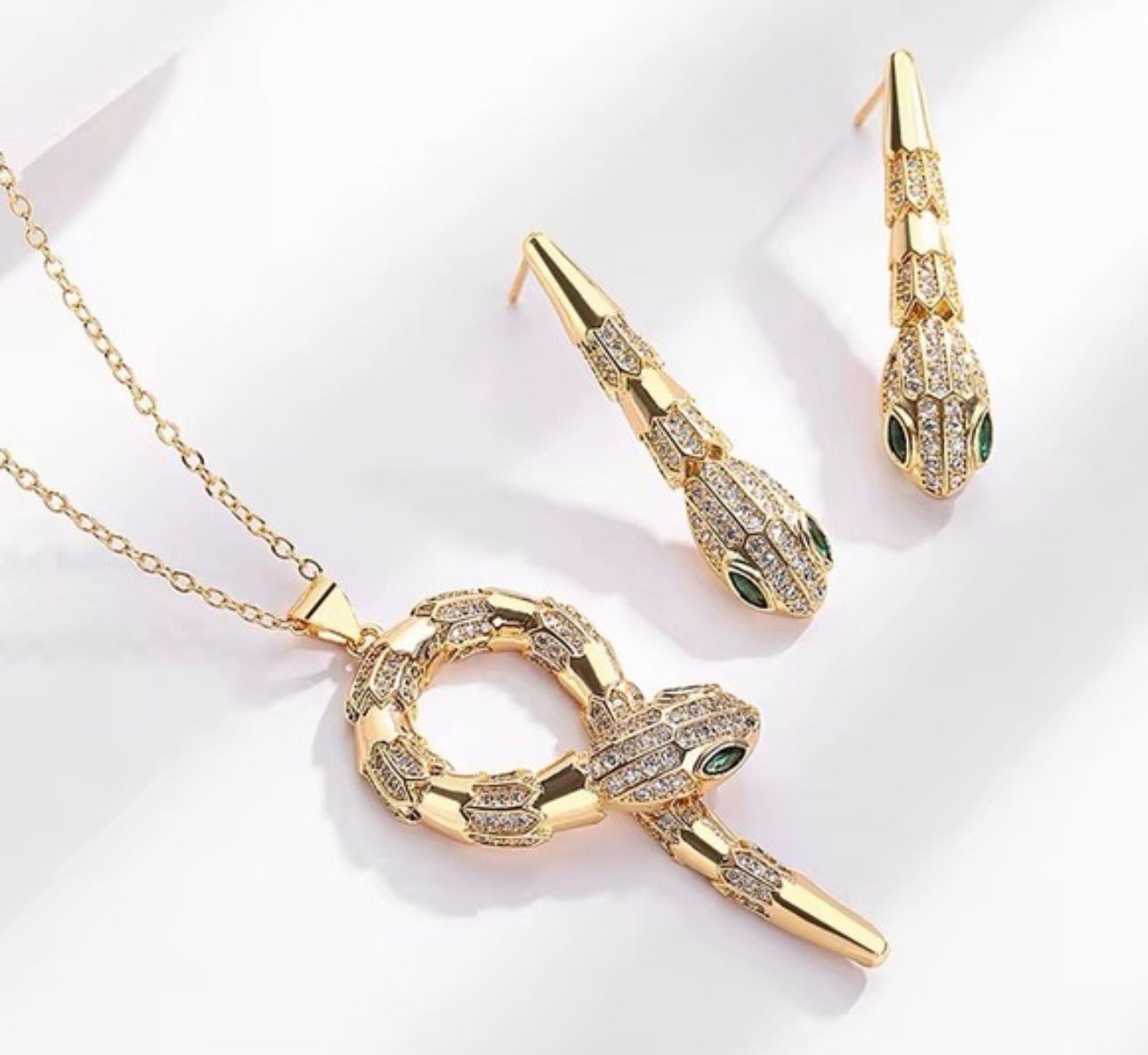 BVLGARI Serpent Full-Studded Necklace & Earrings Set