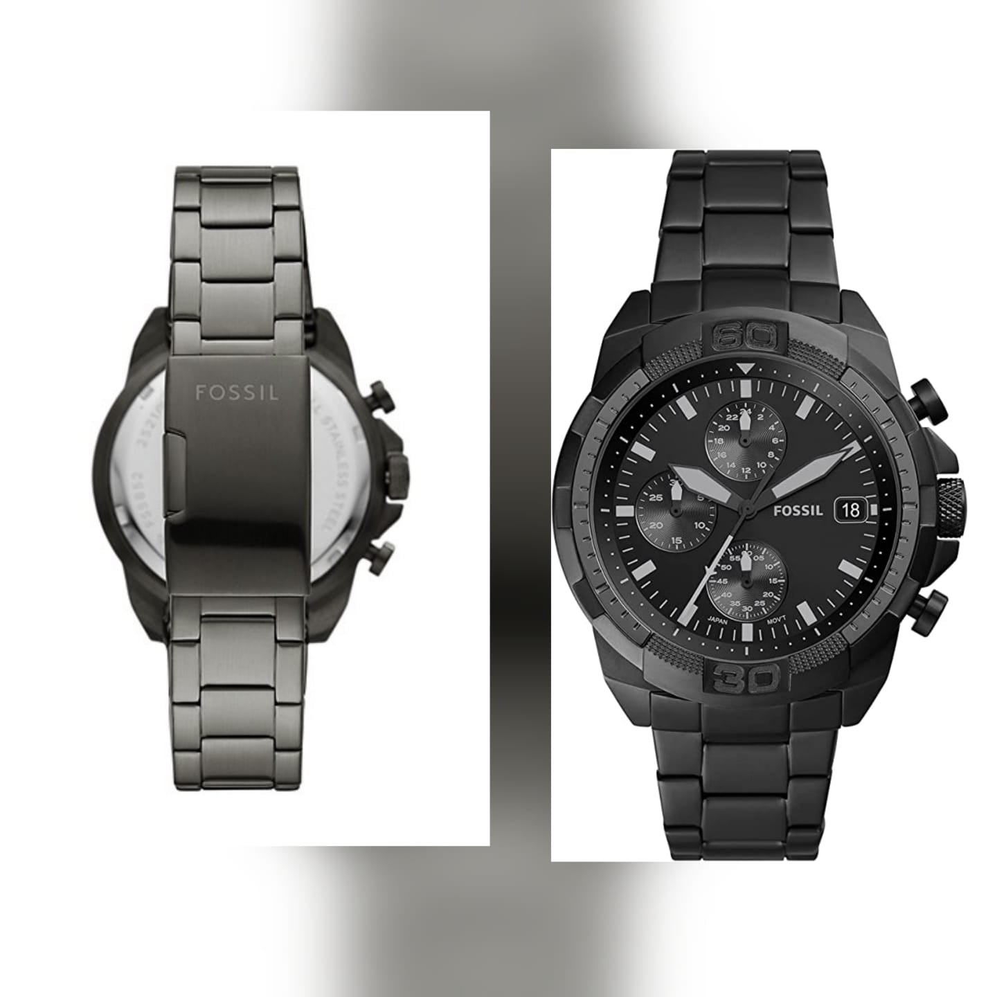 FOSSIL BRONSON BLACK AND GREY STUDD CHRONO WATCHE