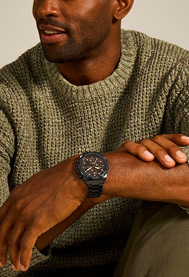 FOSSIL BRONSON BLACK AND GREY STUDD CHRONO WATCHE