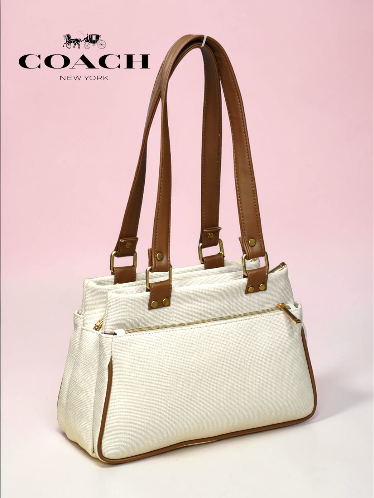 Coach New York Canvas Tote Bag with Teddy Keychain