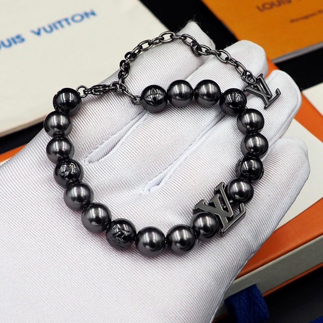 LV Monogram Beaded Bracelet – Luxury Style for Men