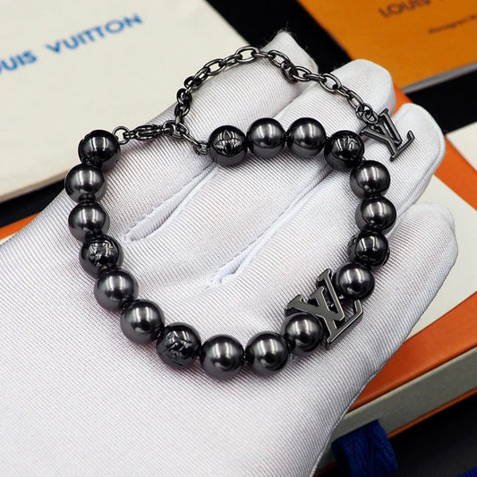 LV Monogram Beaded Bracelet – Luxury Style for Men