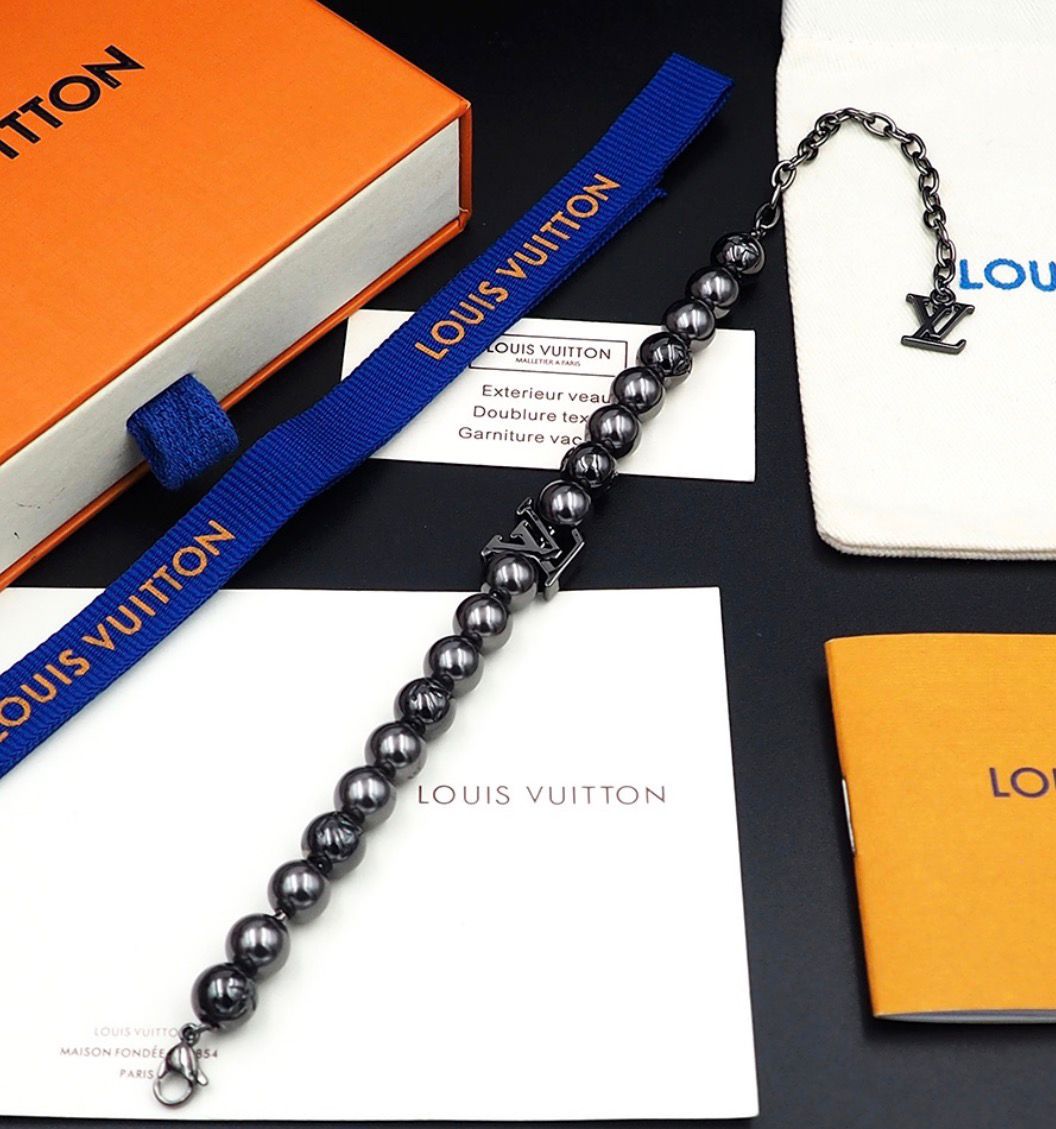 LV Monogram Beaded Bracelet – Luxury Style for Men