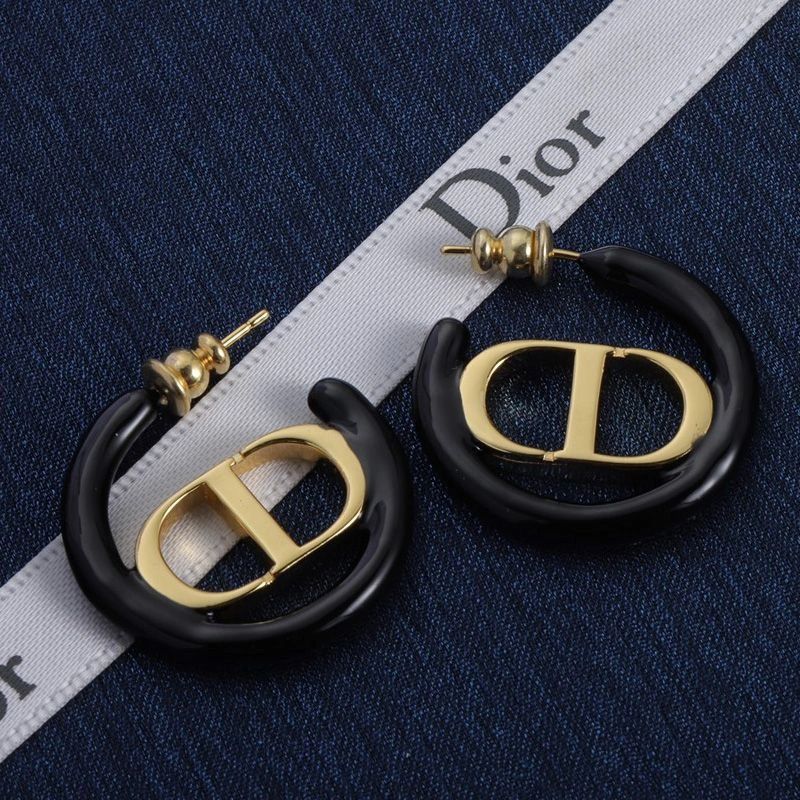 Christian Dior CD Black Hoop Earrings