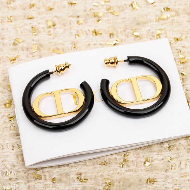 Christian Dior CD Black Hoop Earrings