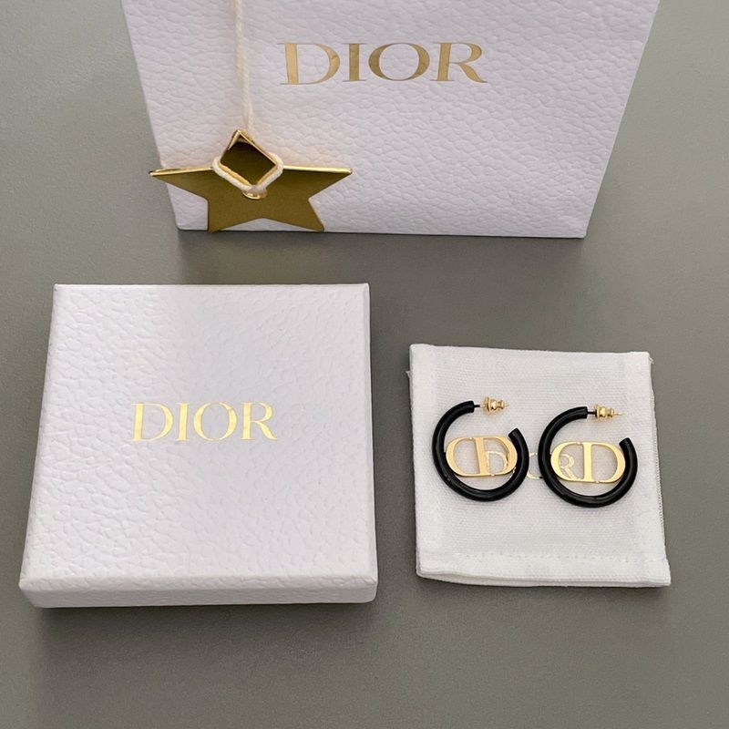 Christian Dior CD Black Hoop Earrings