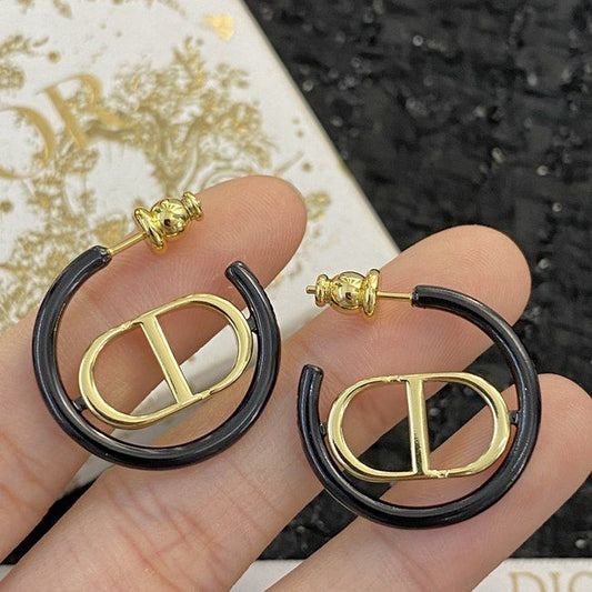 Christian Dior CD Black Hoop Earrings