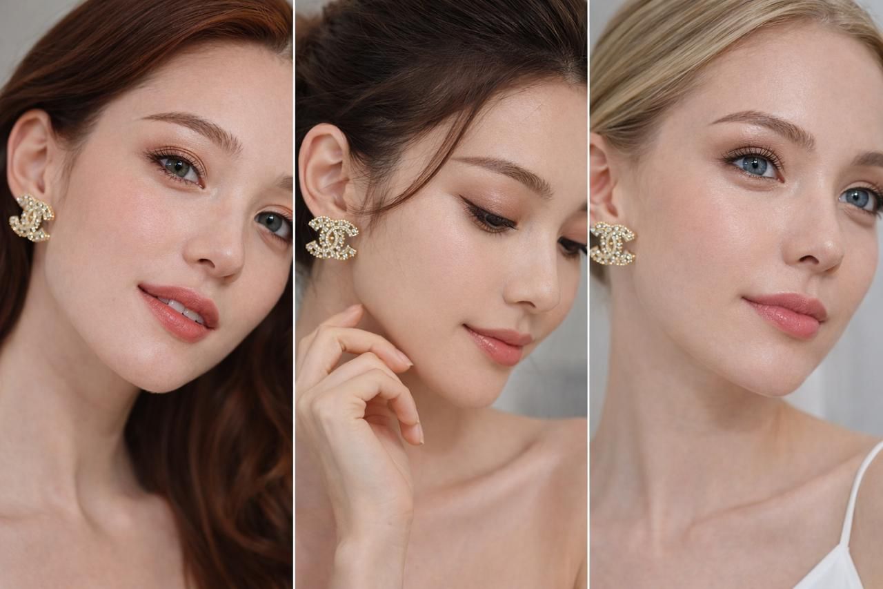 Chanel Crystal Double C Stud Earrings