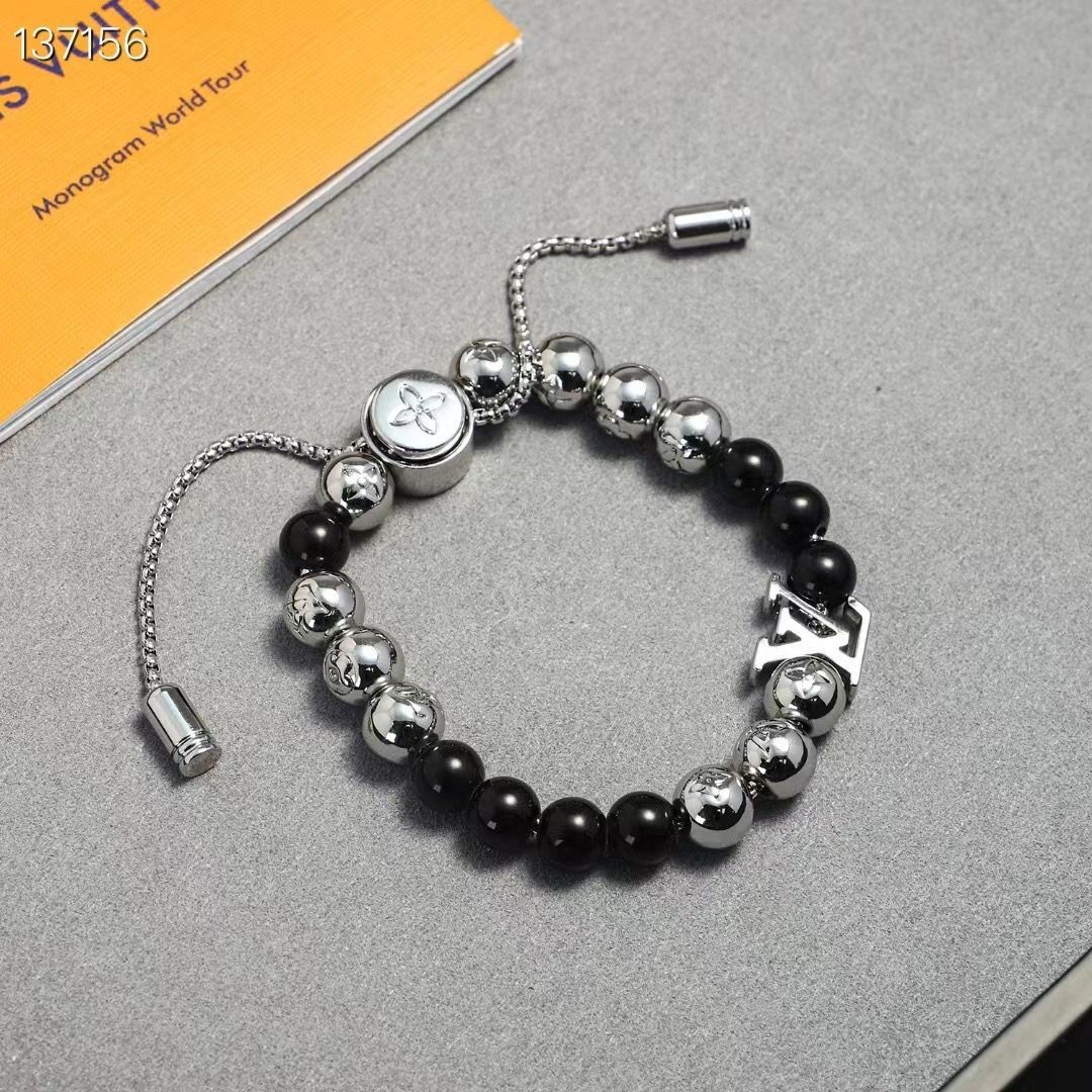 LV Monogram Beaded Bracelet – Luxury Style for Men