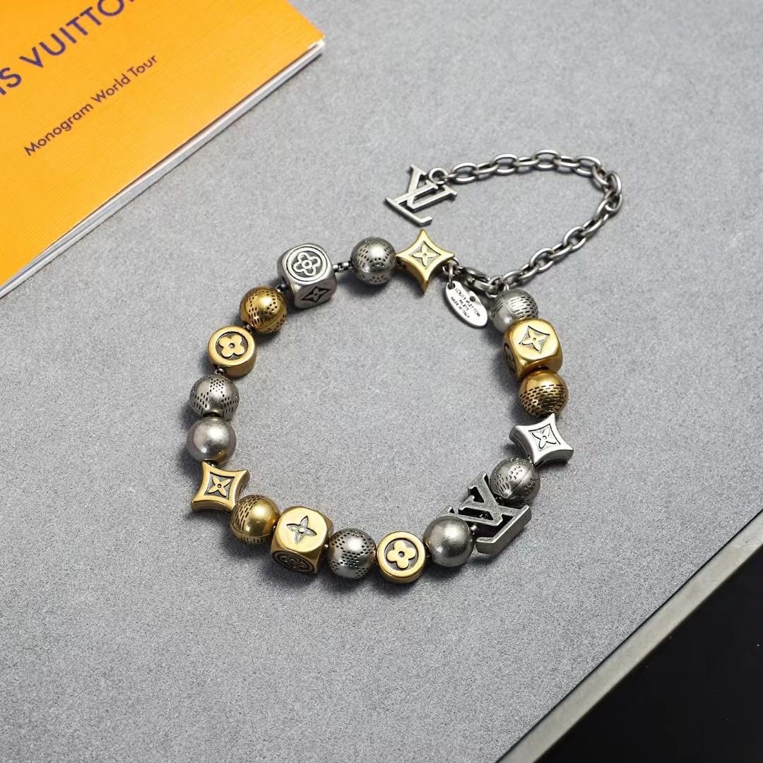 LV Monogram Beaded Bracelet – Luxury Style for Men