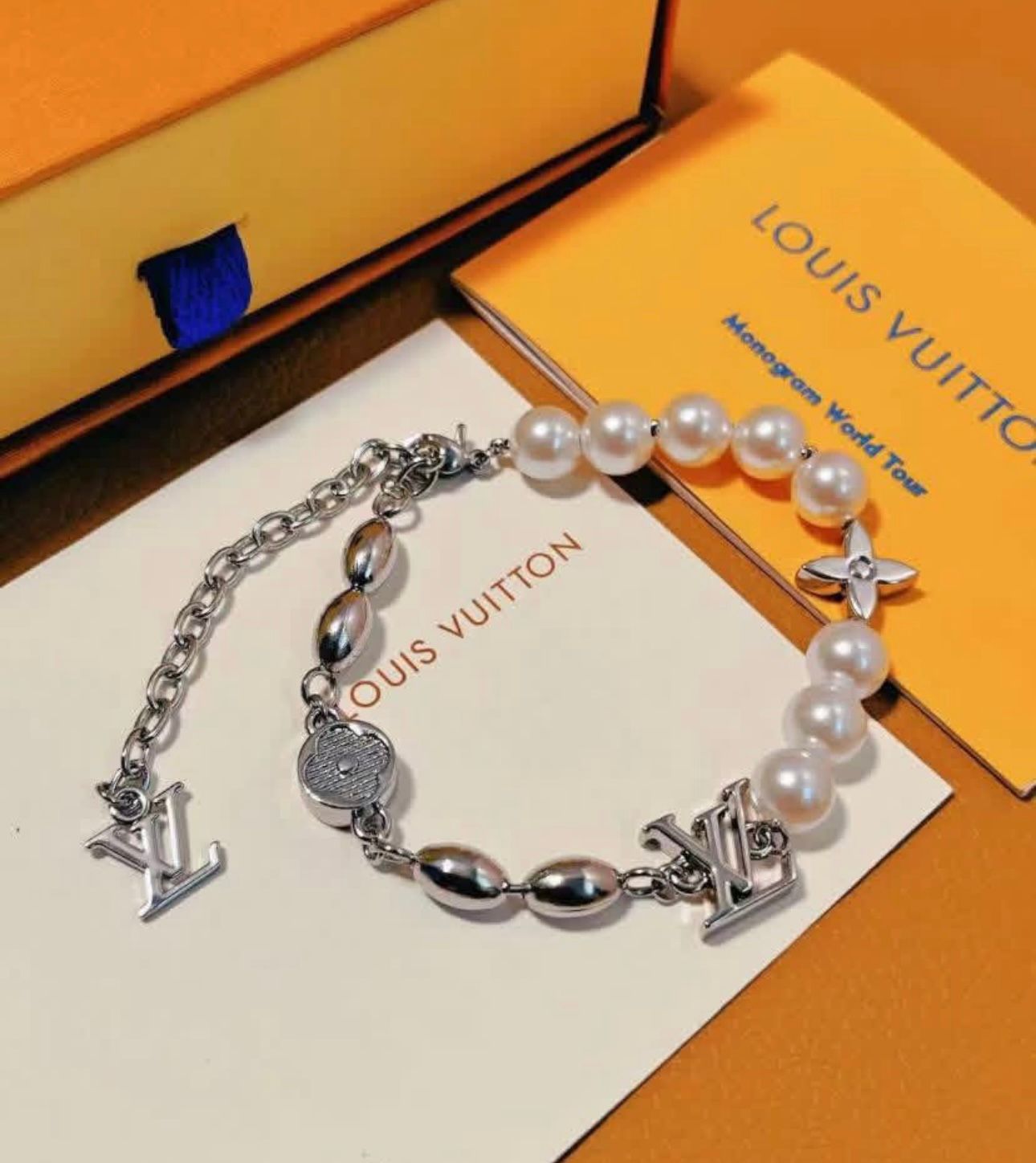 LV Monogram Beaded Bracelet – Luxury Style for Men