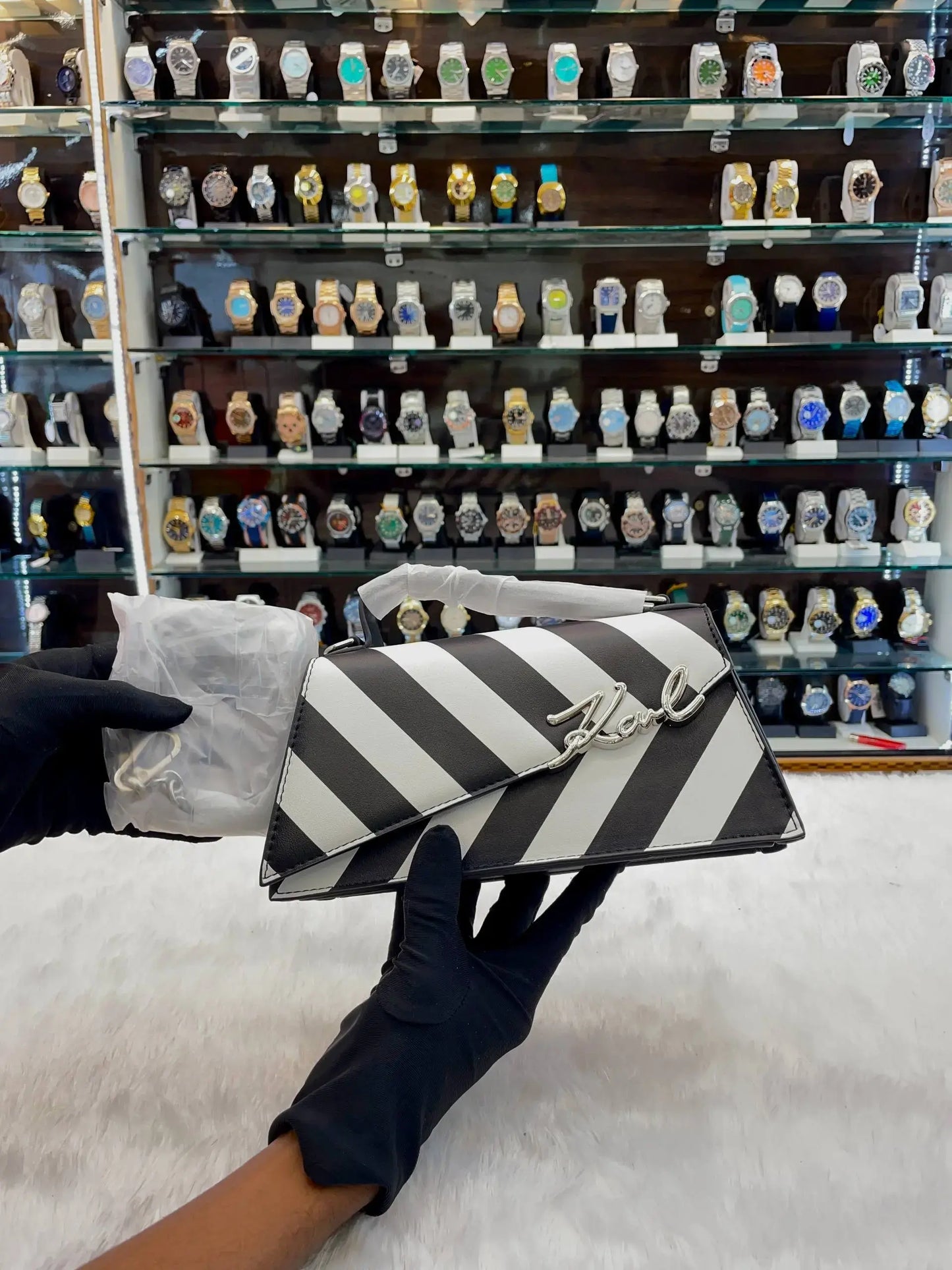 Karl lagerfield signature sling bag for girls white black