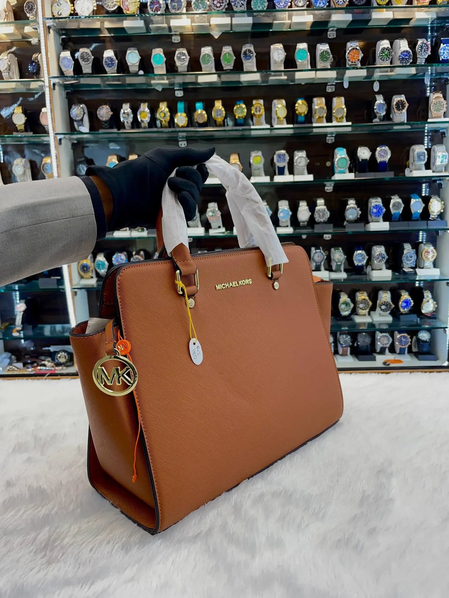 Michael Kors mk handbag for girls tan color