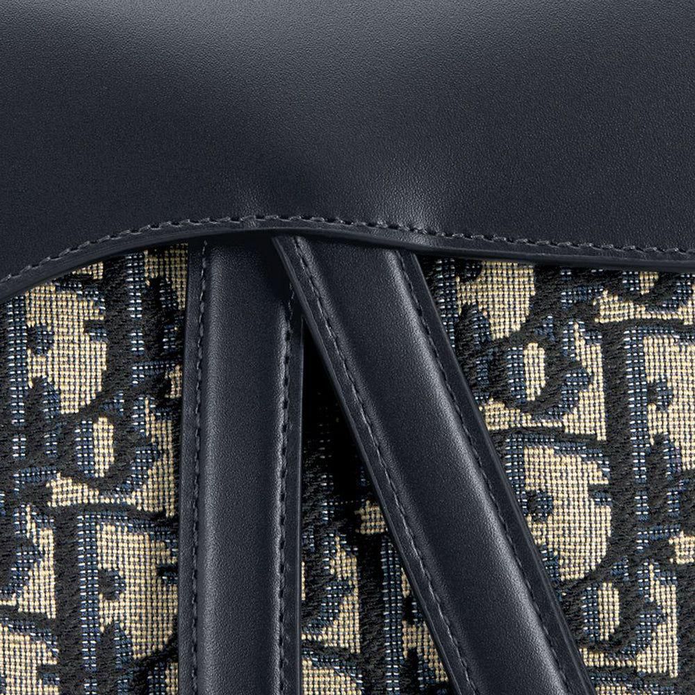 Dior Saddle Bag 25cm Leather and Canvas with Black D-Print and Silver Metal