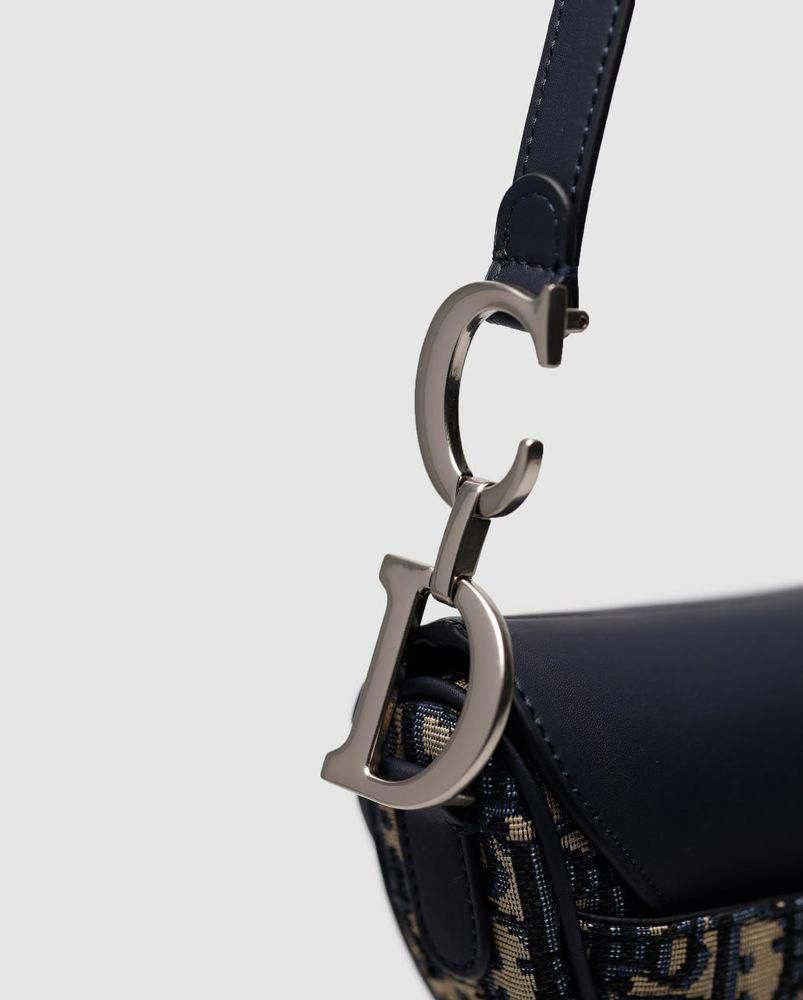 Dior Saddle Bag 25cm Leather and Canvas with Black D-Print and Silver Metal