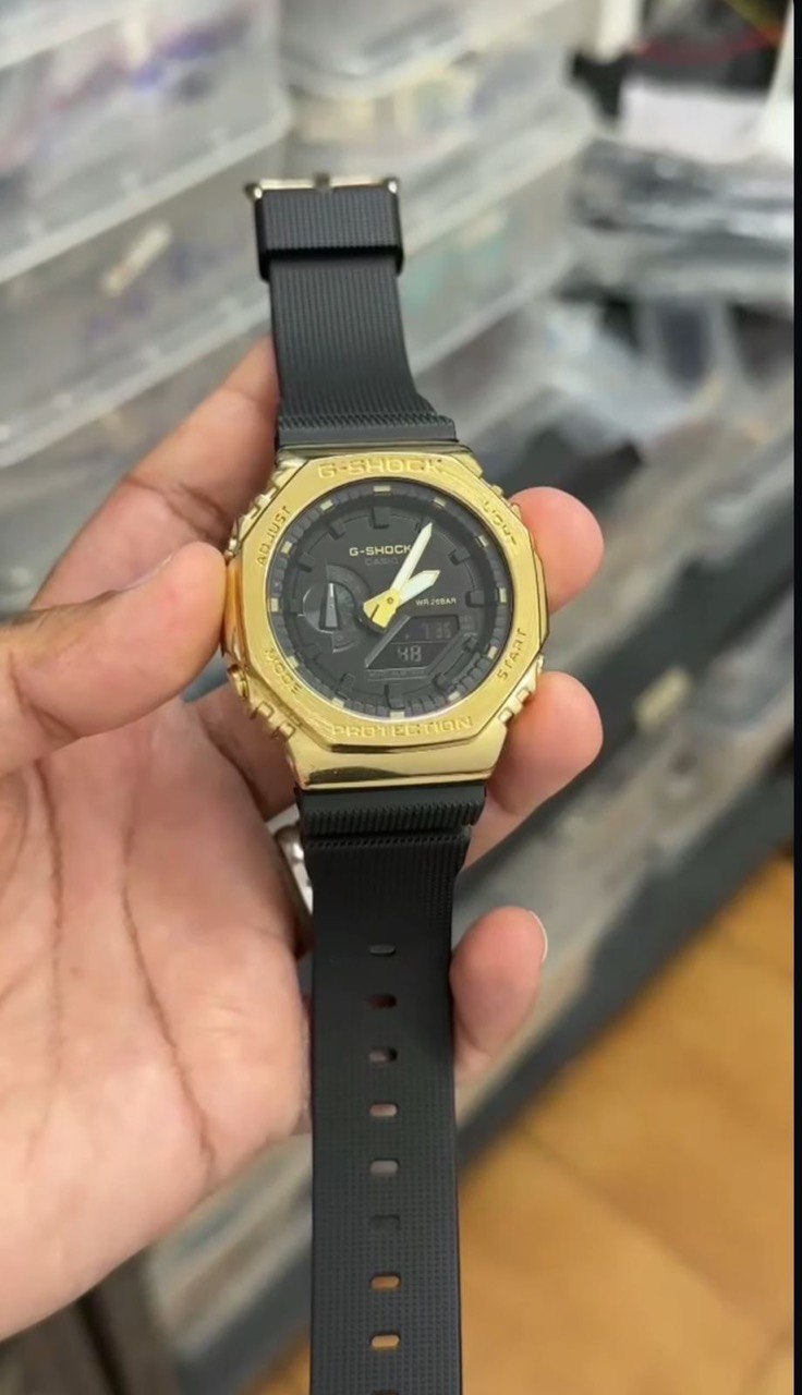 Casio G-Shock GM-2100G-1A9DR Gold IP Black Analog-Digital Dial Black Resin Strap Men's Watch