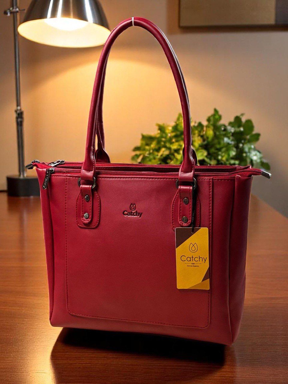 CATCHY Soft Leather Tote Handbag