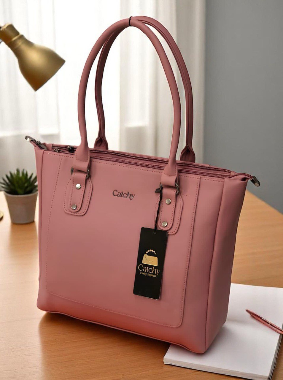 CATCHY Soft Leather Tote Handbag