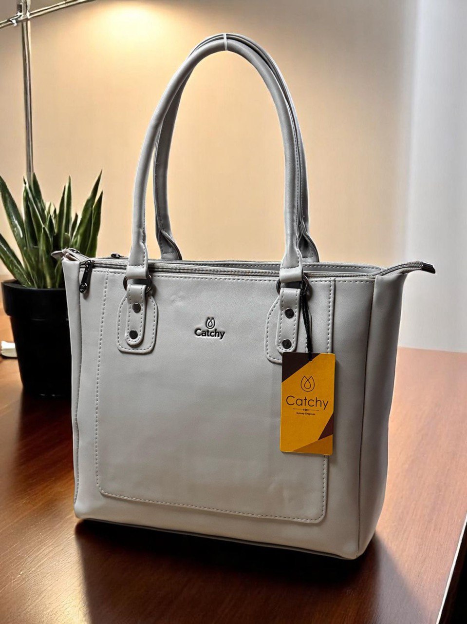 CATCHY Soft Leather Tote Handbag