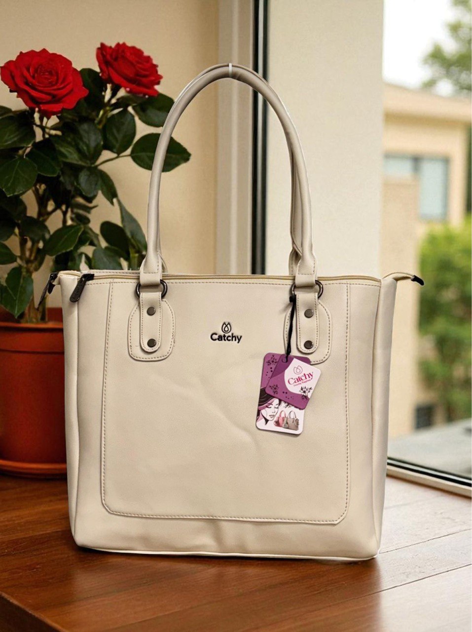 CATCHY Soft Leather Tote Handbag