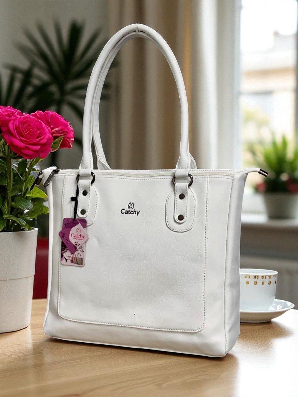CATCHY Soft Leather Tote Handbag