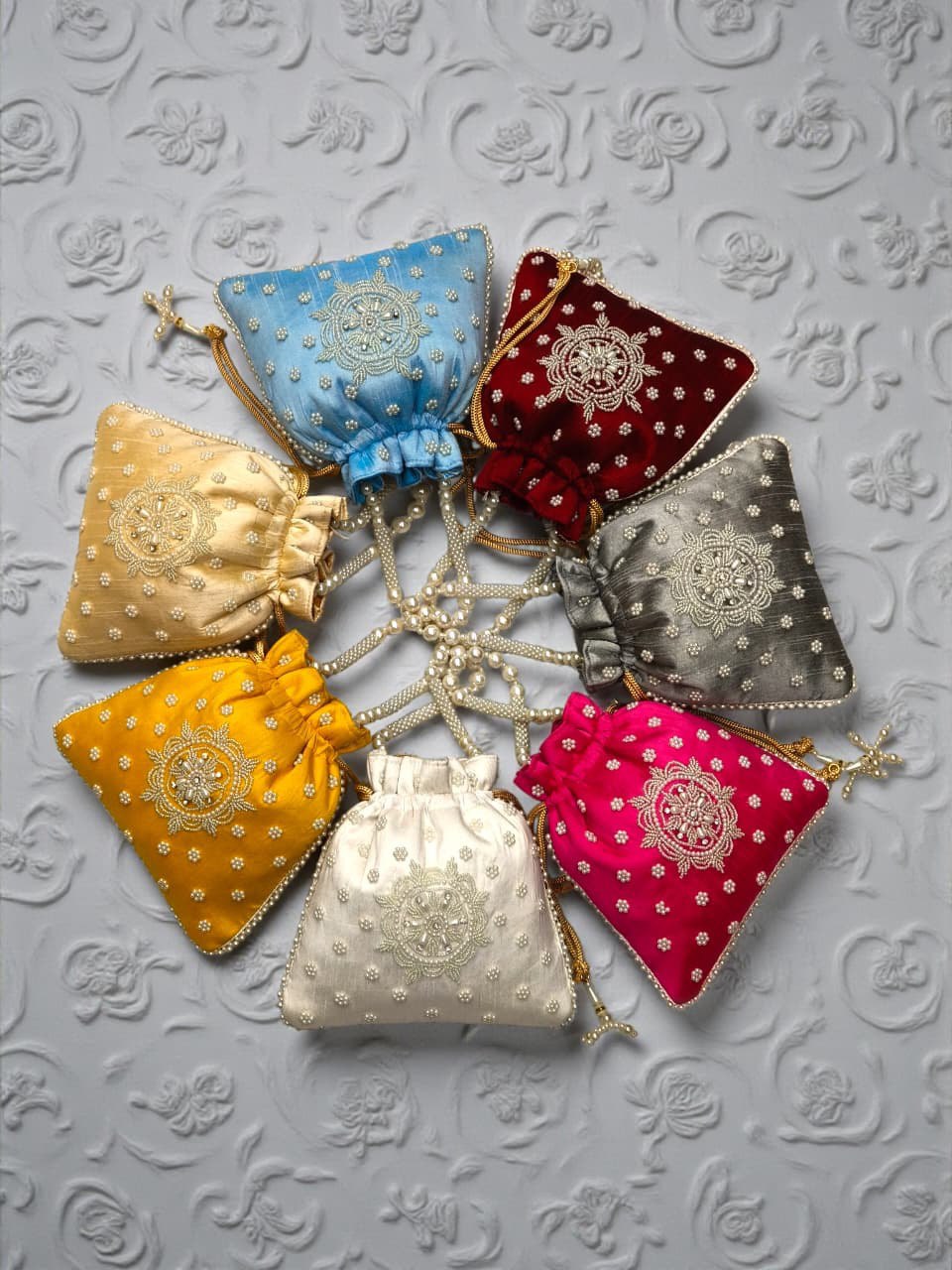 Luxory Pearl Grace Embroidered Potli Bag