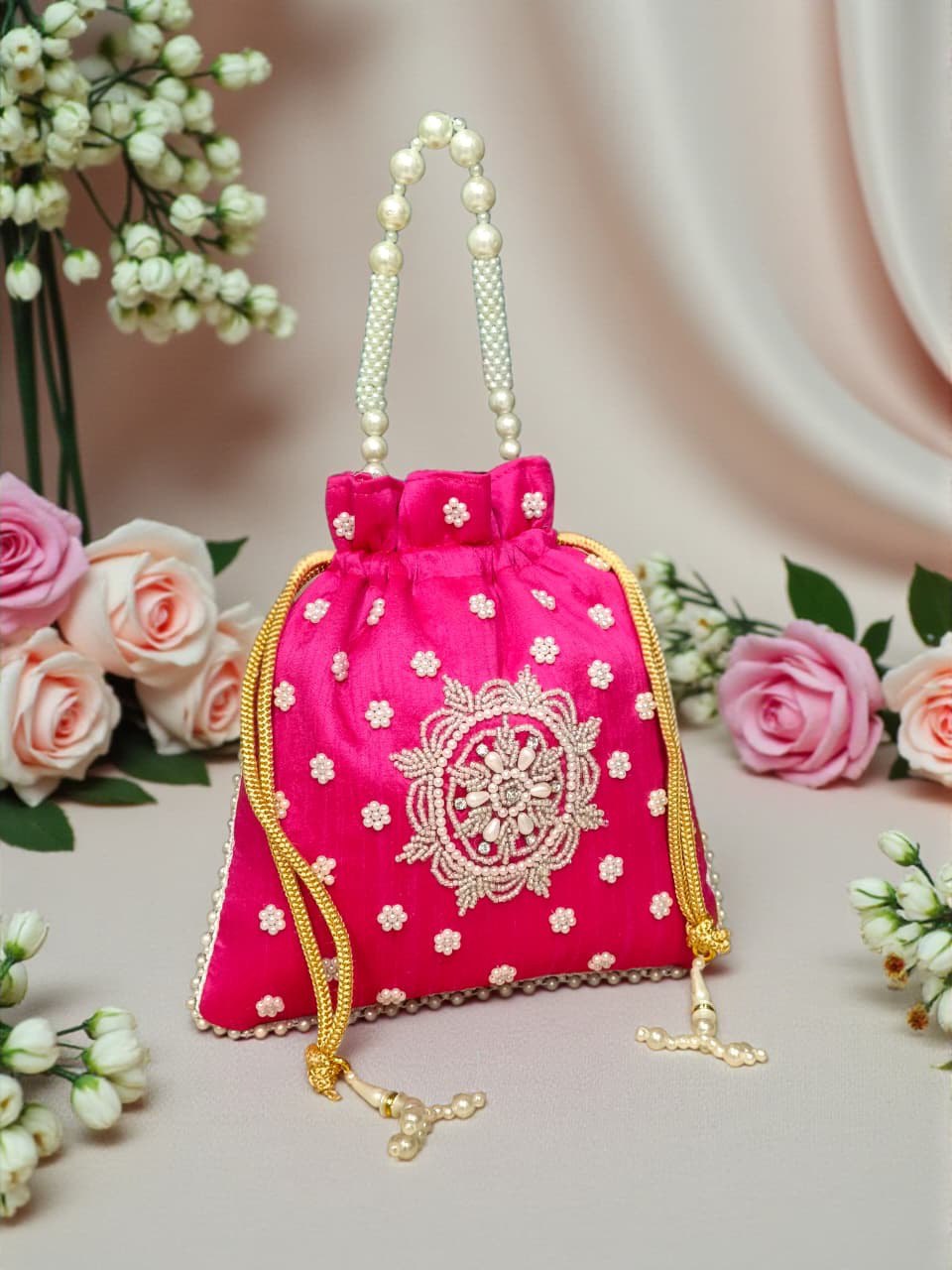 Luxory Pearl Grace Embroidered Potli Bag