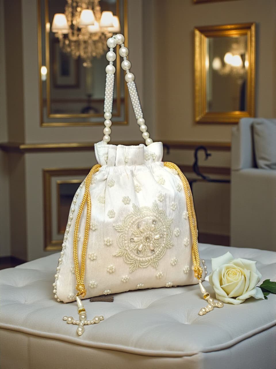 Luxory Pearl Grace Embroidered Potli Bag