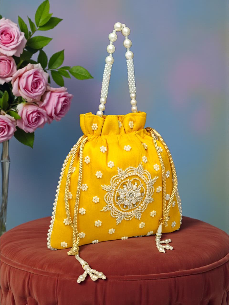 Luxory Pearl Grace Embroidered Potli Bag