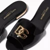 DOLCE & GABBANA DG-logo leather slides in black