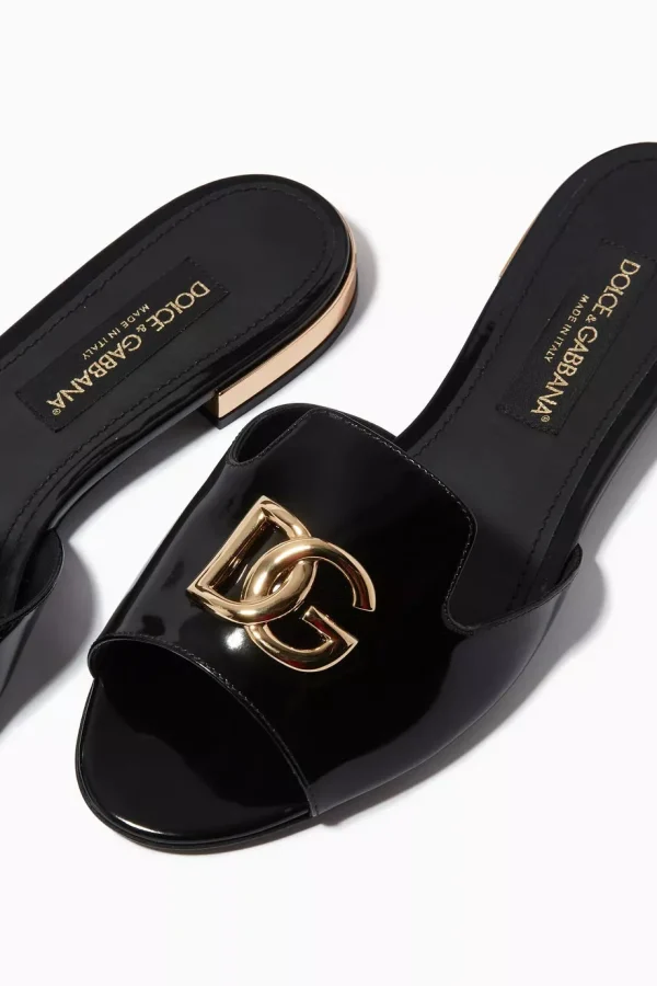 DOLCE & GABBANA DG-logo leather slides in black