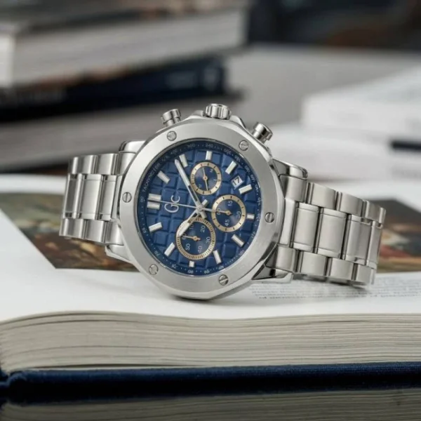 Guess GC Collection Brev Silver Blue Men's Watch front view