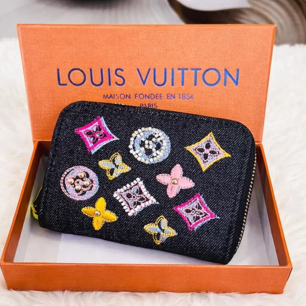 Louis Vuitton Three Fold Denim Wallet front view