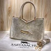 Sabyasachi Metallic Tiger Emblem Handbag front view