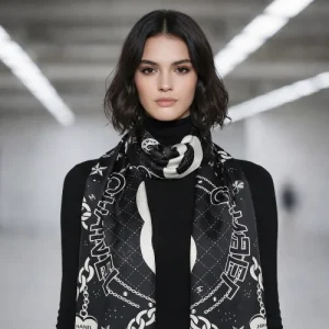 CHANEL Silk Shiny Stole in elegant design