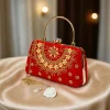 Elegant crimson velvet bridal clutch with floral embroidery